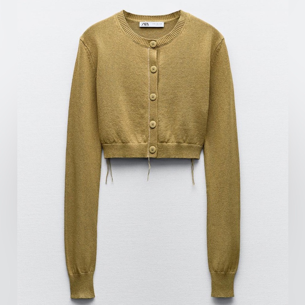 Zara Cropped Button-Up Sweater in Mustard